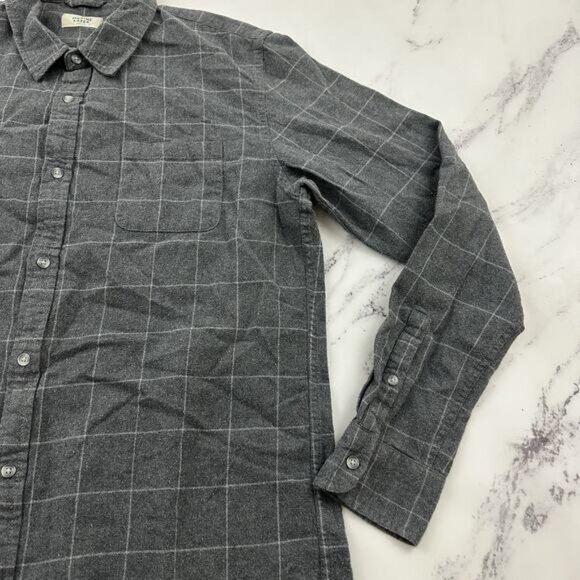 Marine Layer Mens Flannel Shirt Size L Larger Gray Plaid Long Sleeve Button Up - Picture 3 of 12